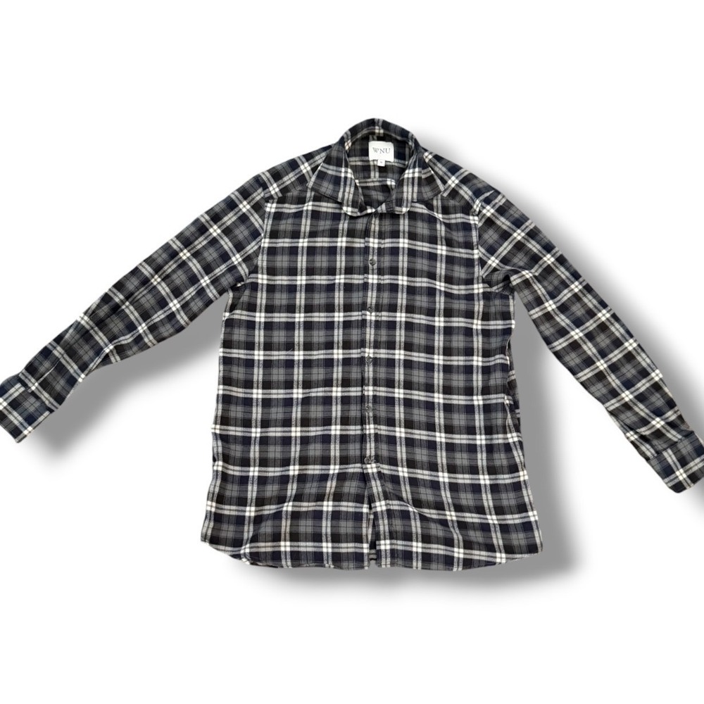 WNU With Nothing Underneath Flannel Shirt Women Medium Grey Plaid Wool Heritage